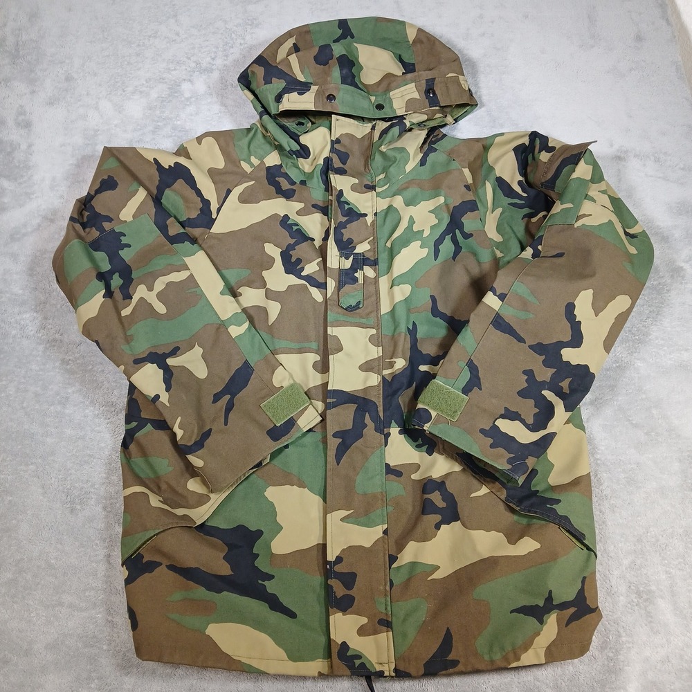 US Military Parka Cold Weather Jacket Mens Large Green Camo Nylon Tactical